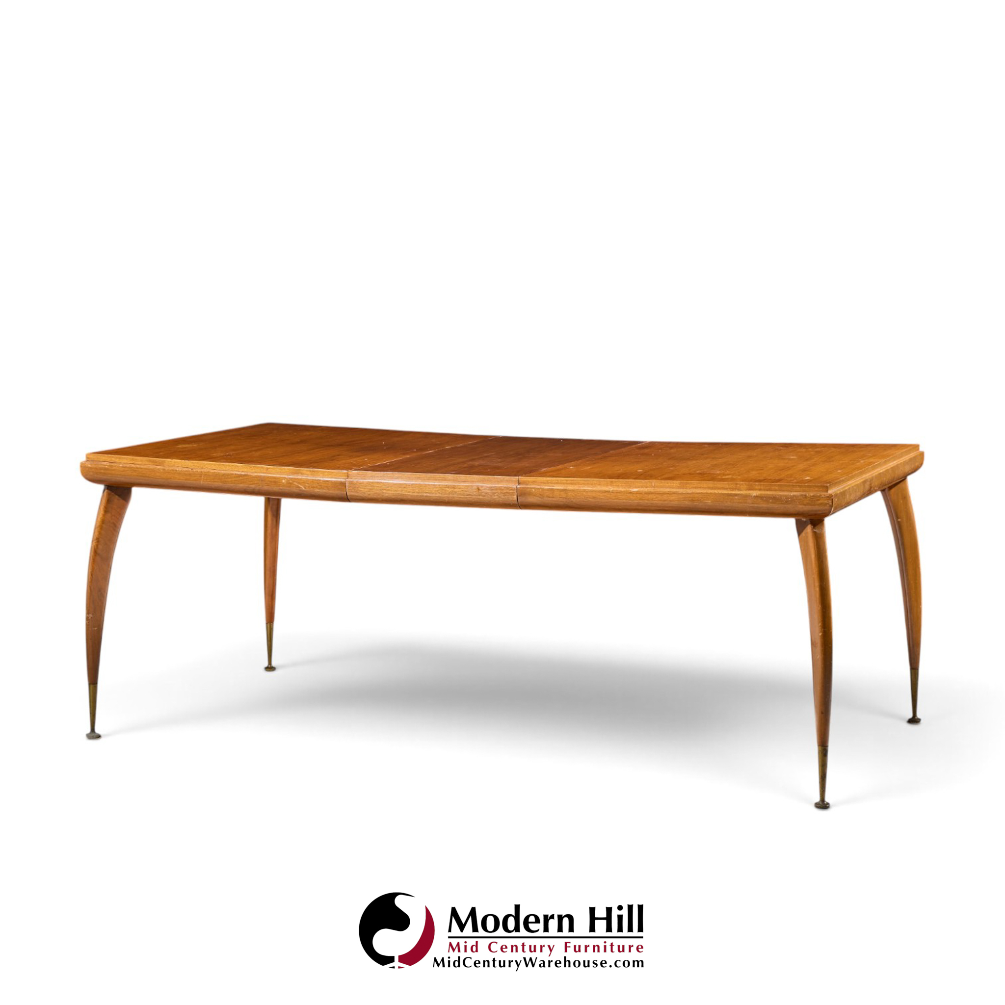 gio ponti style mid century italian walnut and brass expanding dining table with 2 leaves