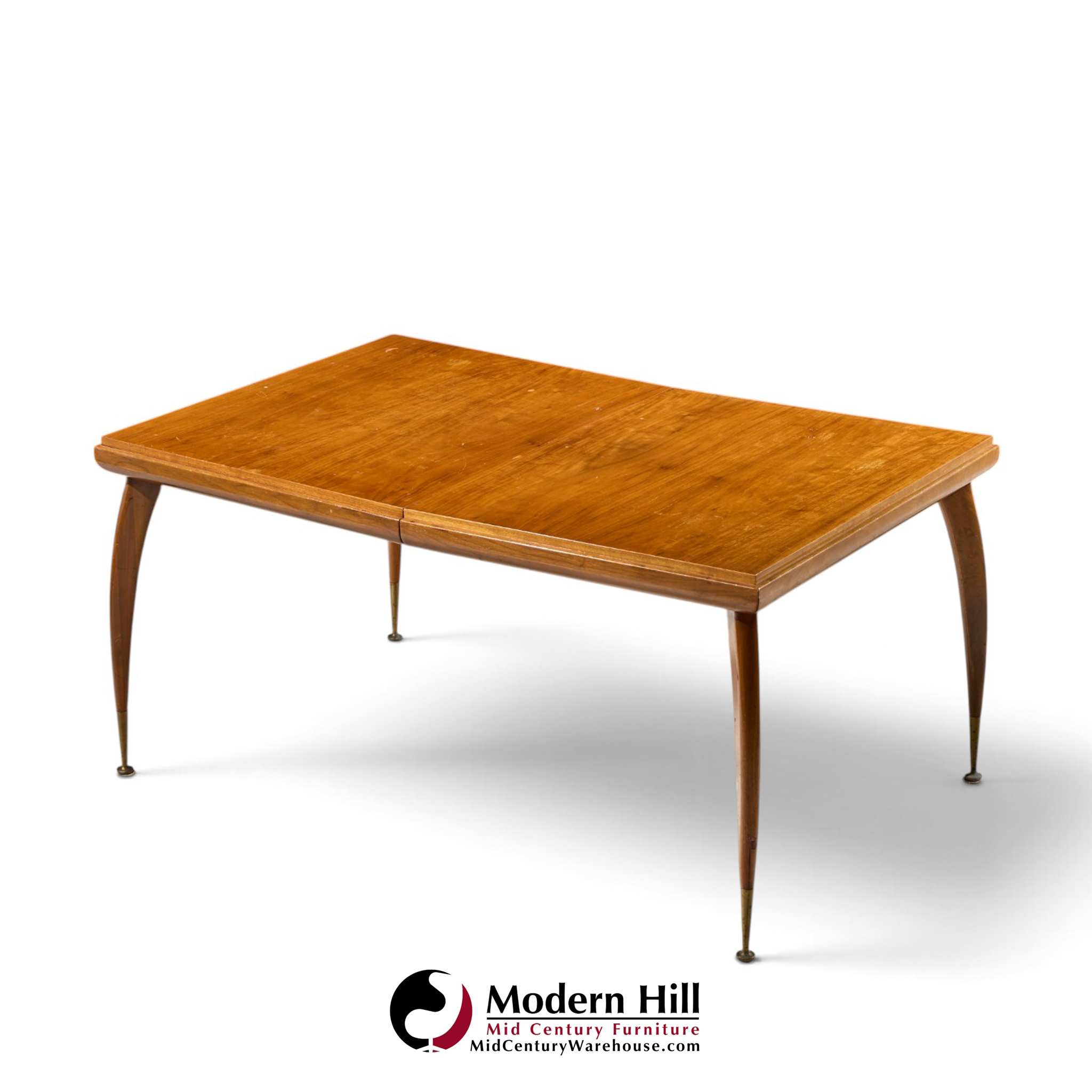gio ponti style mid century italian walnut and brass expanding dining table with 2 leaves