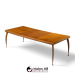 gio ponti style mid century italian walnut and brass expanding dining table with 2 leaves