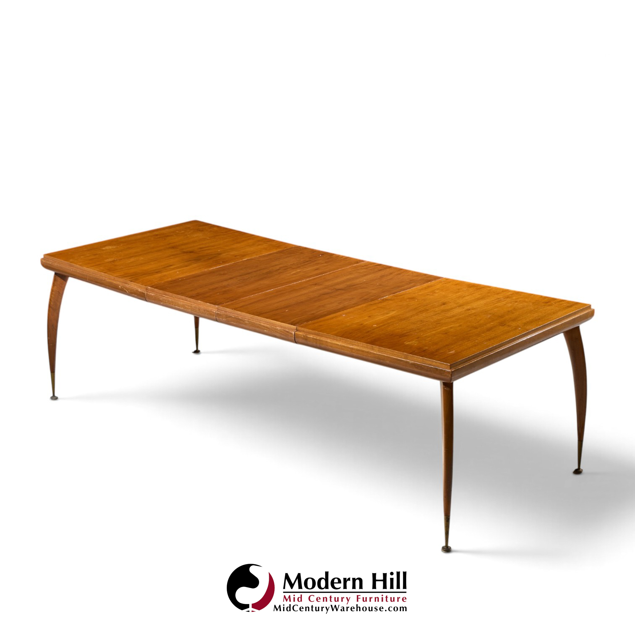 gio ponti style mid century italian walnut and brass expanding dining table with 2 leaves