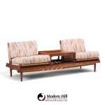 hans olsen model 161 danish teak and cane modular 2-seat sofa with table - pair