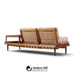 hans olsen model 161 danish teak and cane modular 2-seat sofa with table - pair