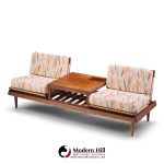 hans olsen model 161 danish teak and cane modular 2-seat sofa with table - pair