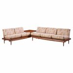 hans olsen model 161 danish teak and cane modular 2-seat sofa with table - pair