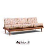 hans olsen model 161 danish teak and cane modular 2-seat sofa with table - pair