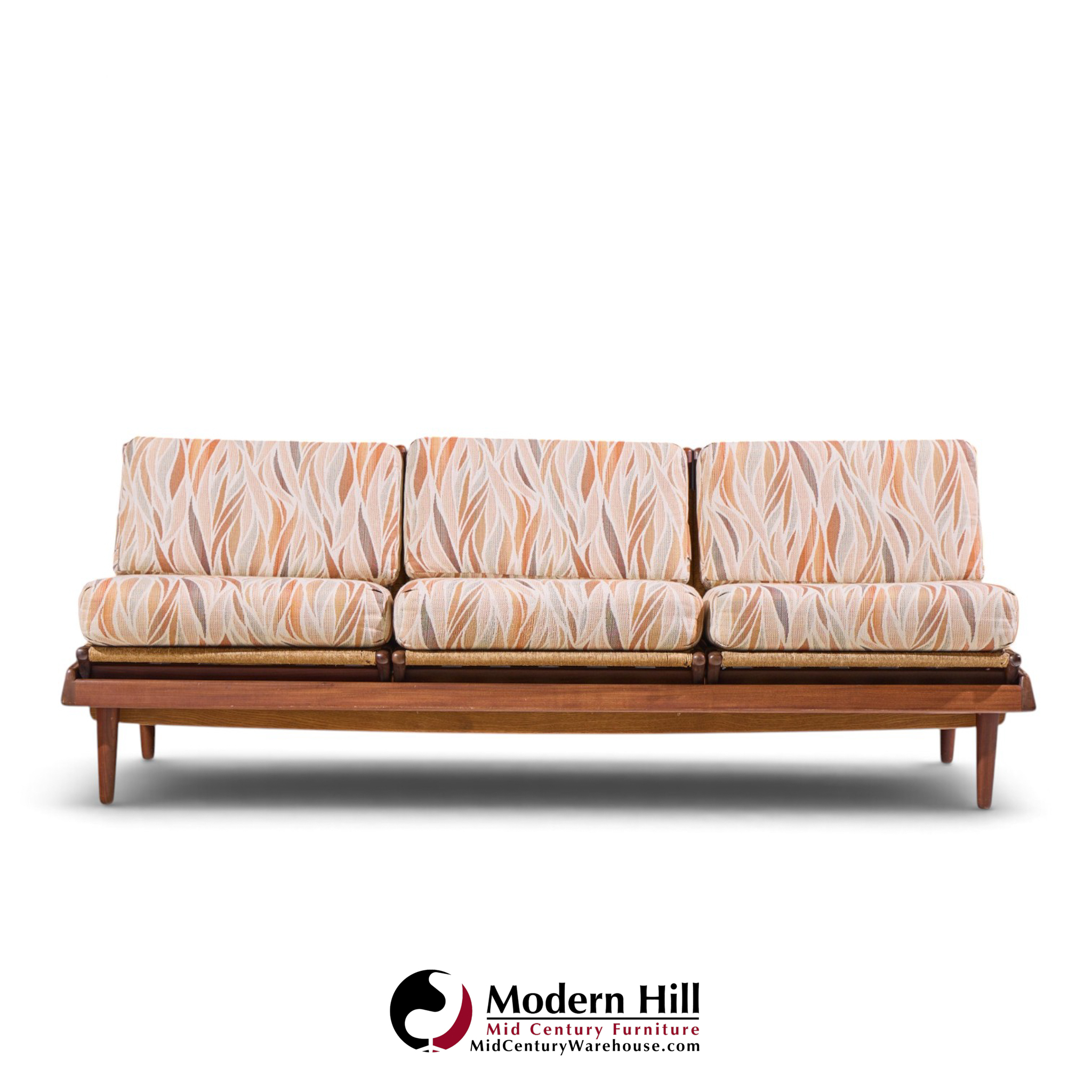 hans olsen model 161 mid century danish teak and cane modular 3-seat sofa