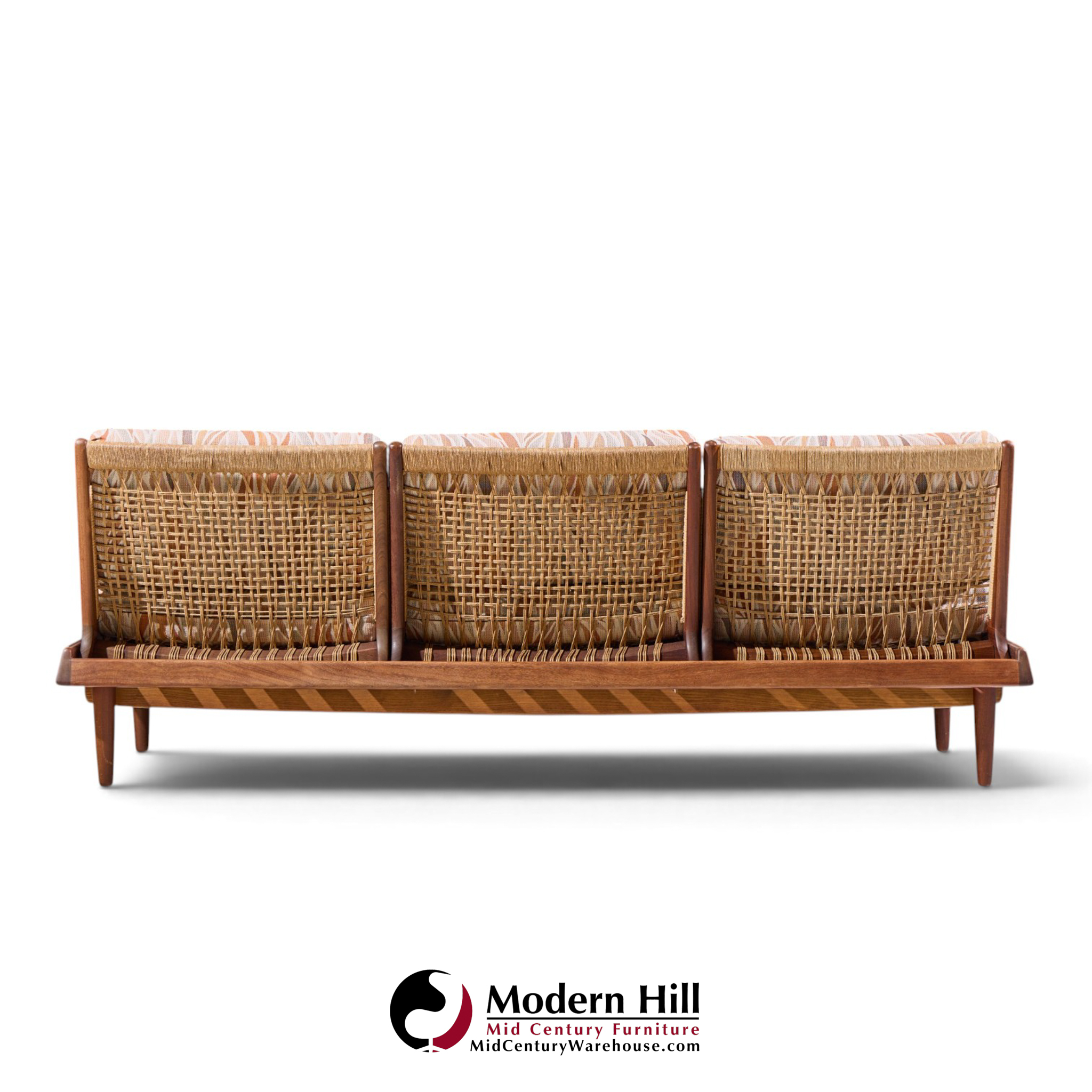 hans olsen model 161 mid century danish teak and cane modular 3-seat sofa