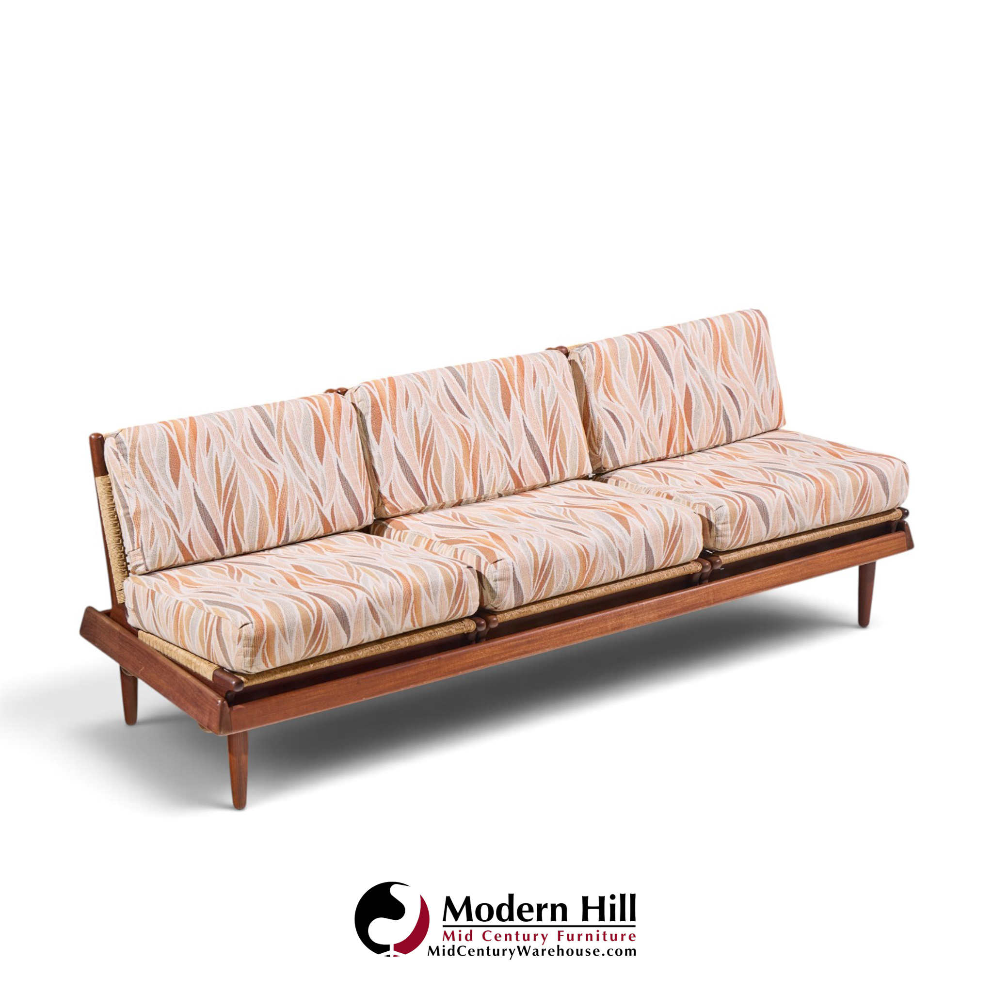 hans olsen model 161 mid century danish teak and cane modular 3-seat sofa
