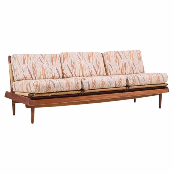 hans olsen model 161 mid century danish teak and cane modular 3-seat sofa