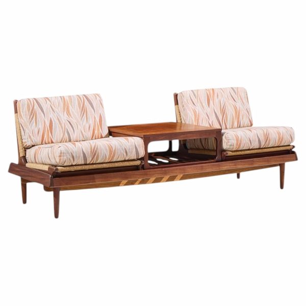 hans olsen model 161 mid century danish teak and cane modular 2-seat sofa with table