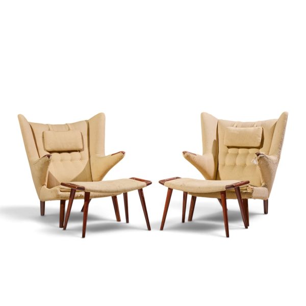 hans wegner for ap stolen ap19 mid century papa bear chair and ottoman - pair