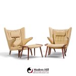 hans wegner for ap stolen ap19 mid century papa bear chair and ottoman - pair