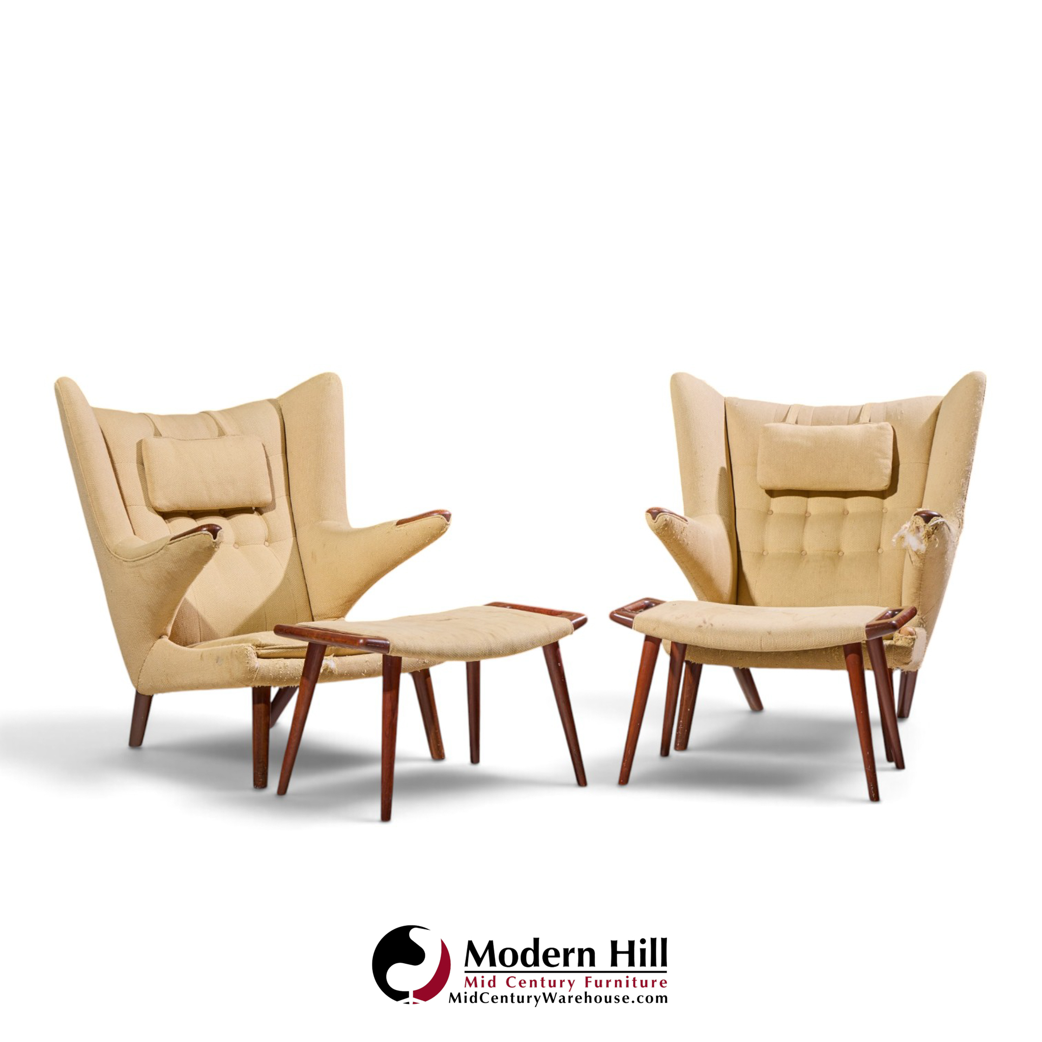 hans wegner for ap stolen ap19 mid century papa bear chair and ottoman - pair