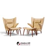 hans wegner for ap stolen ap19 mid century papa bear chair and ottoman - pair