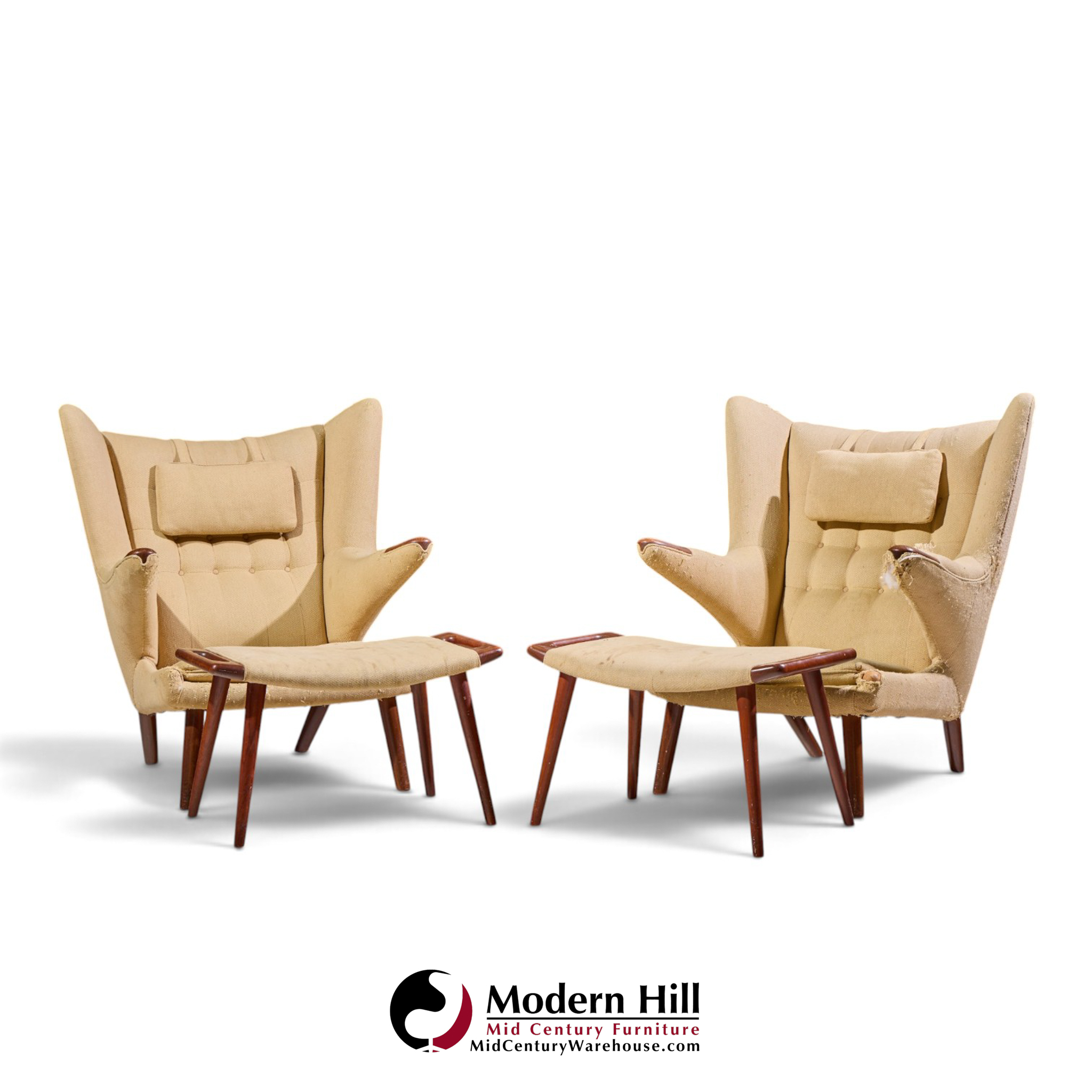 hans wegner for ap stolen ap19 mid century papa bear chair and ottoman - pair