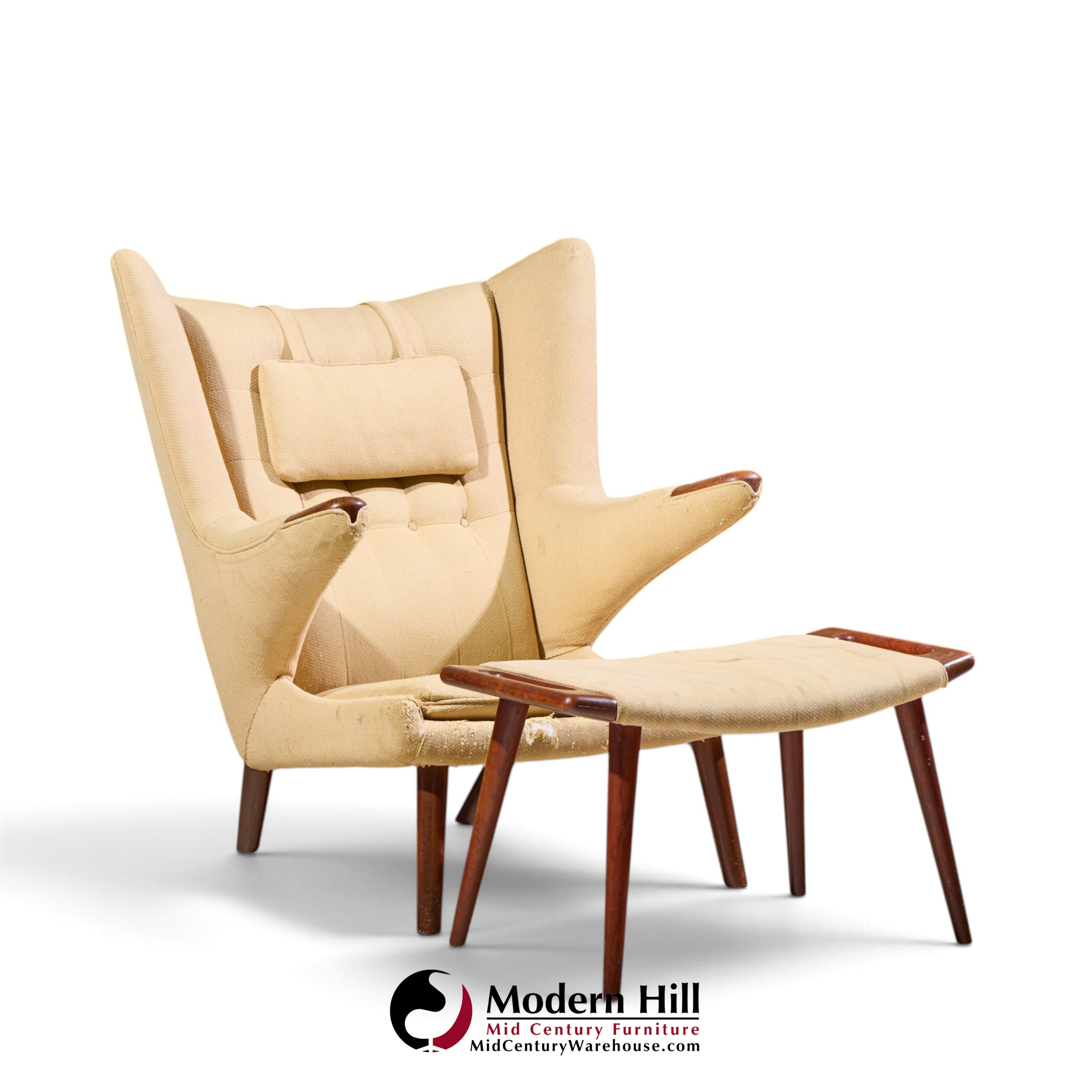 hans wegner for ap stolen ap19 mid century papa bear chair and ottoman - pair