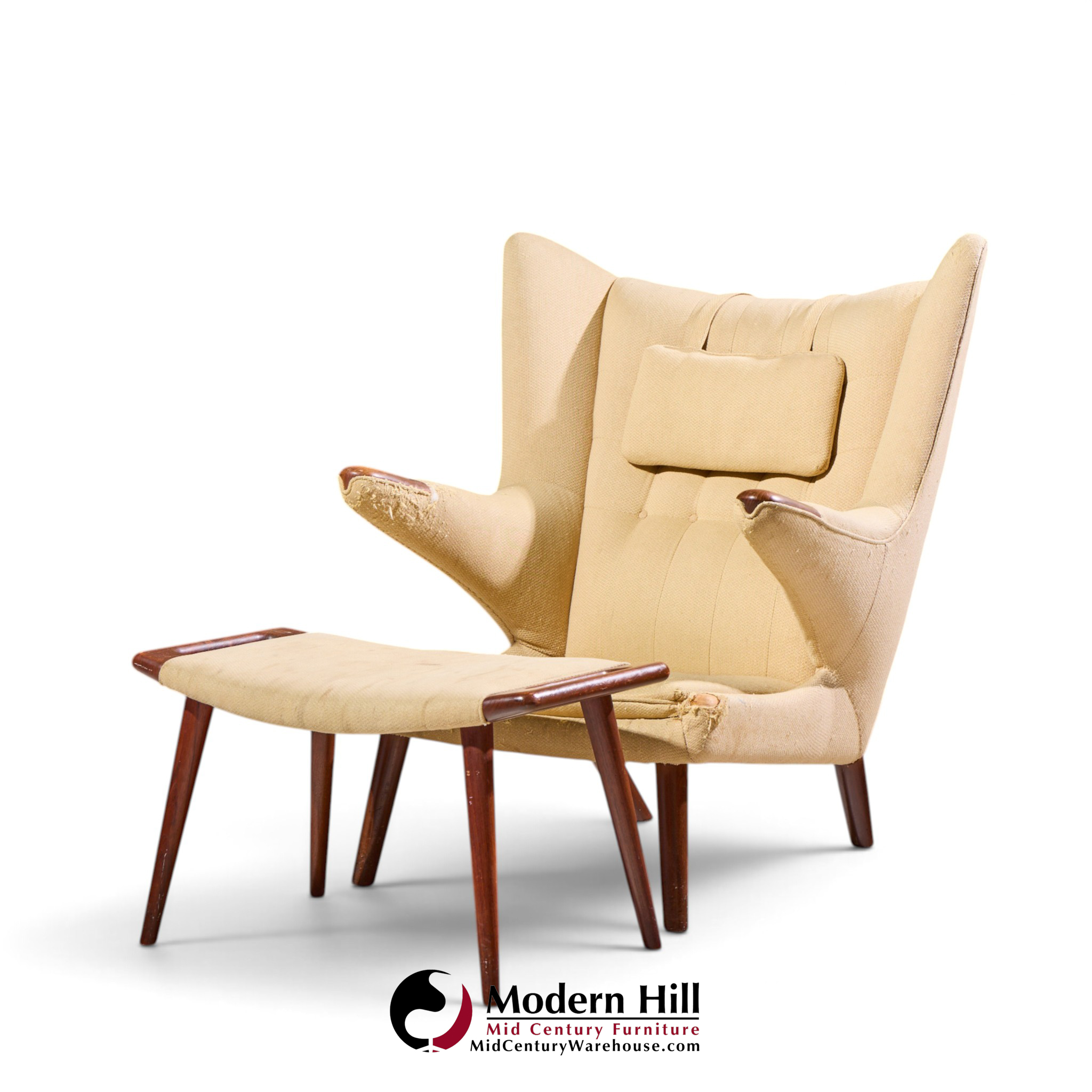hans wegner for ap stolen ap19 mid century papa bear chair and ottoman - pair
