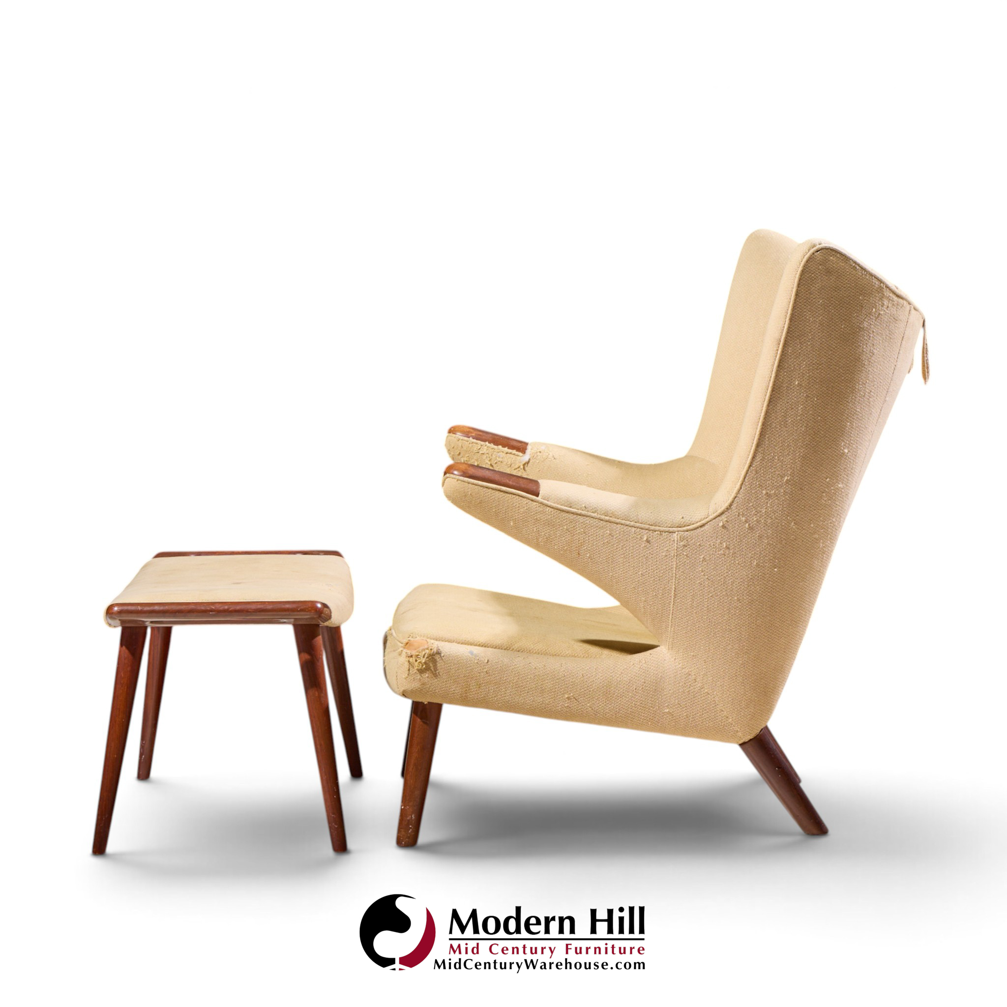 hans wegner for ap stolen ap19 mid century papa bear chair and ottoman - pair