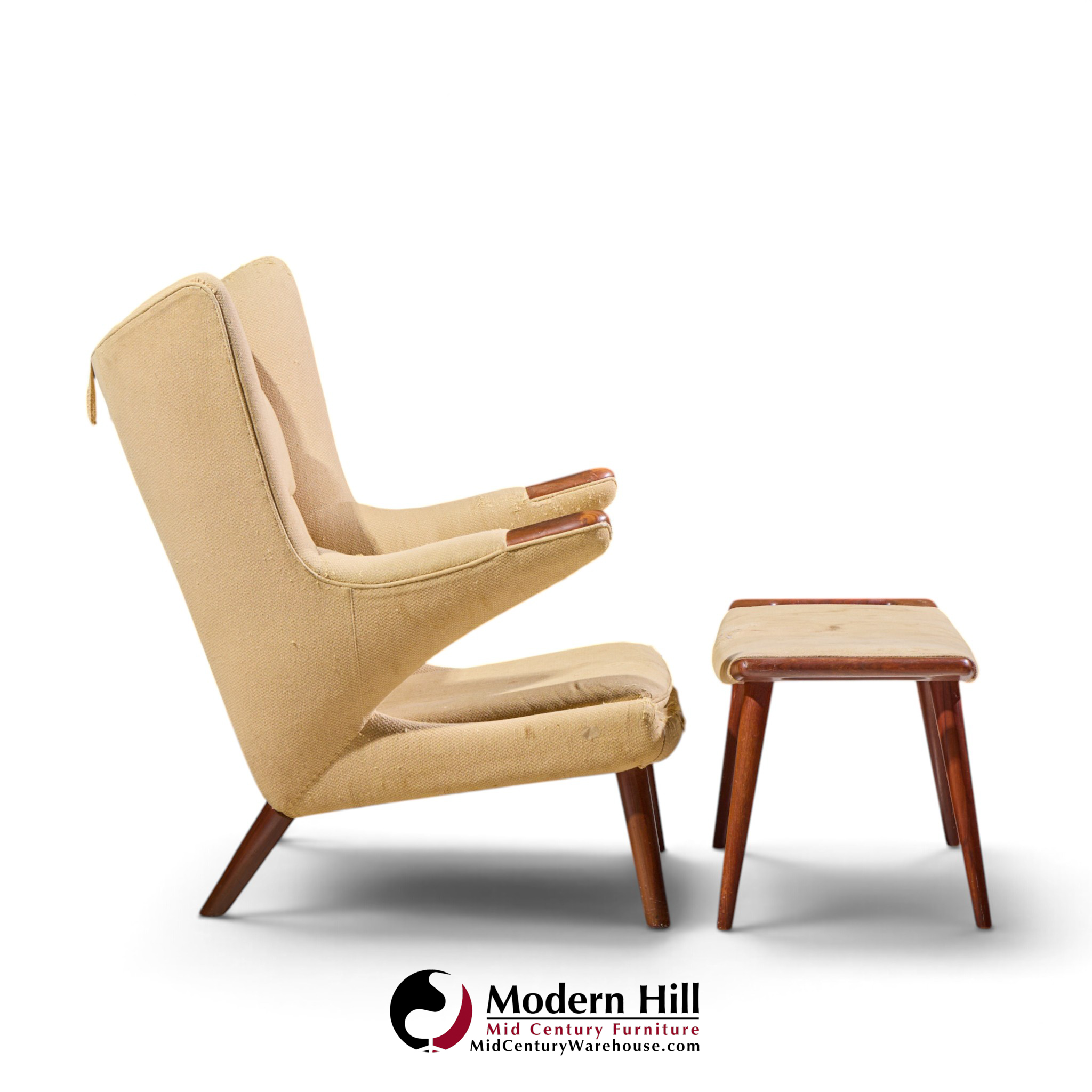 hans wegner for ap stolen ap19 mid century papa bear chair and ottoman - pair