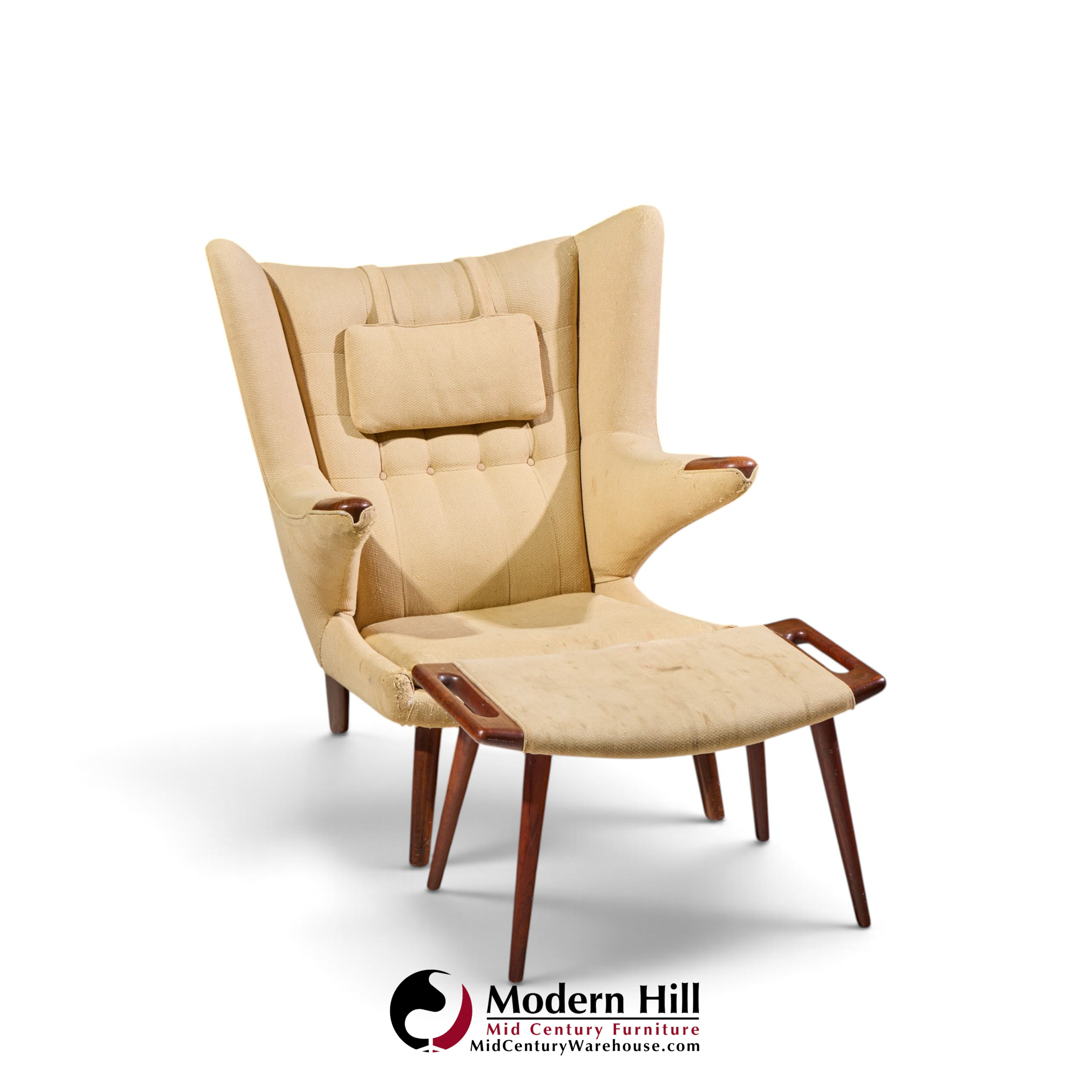 hans wegner for ap stolen ap19 mid century papa bear chair and ottoman - pair