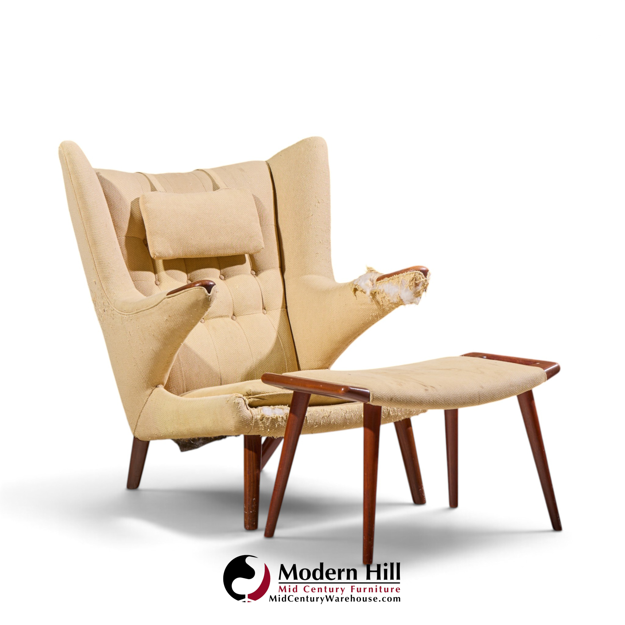 hans wegner for ap stolen ap19 mid century papa bear chair and ottoman - pair