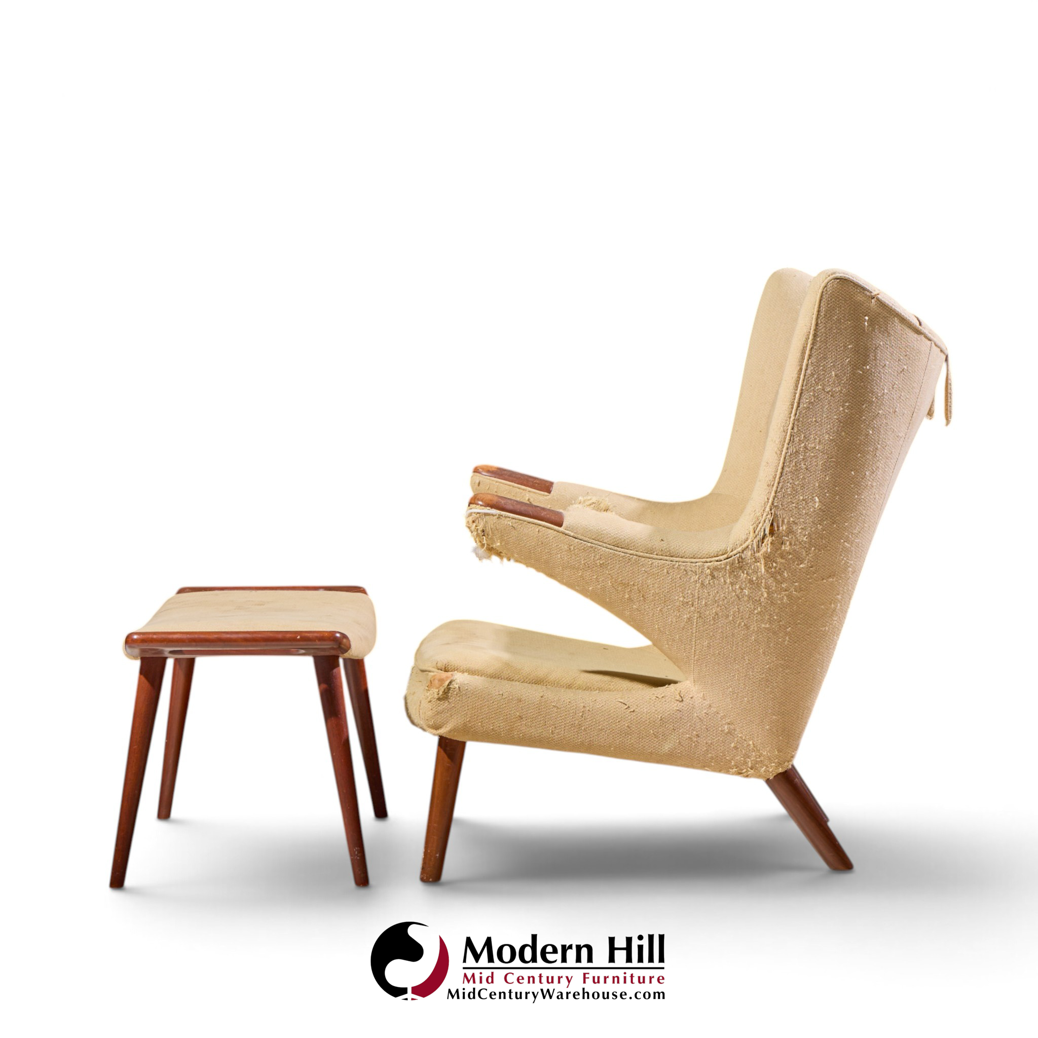 hans wegner for ap stolen ap19 mid century papa bear chair and ottoman - pair