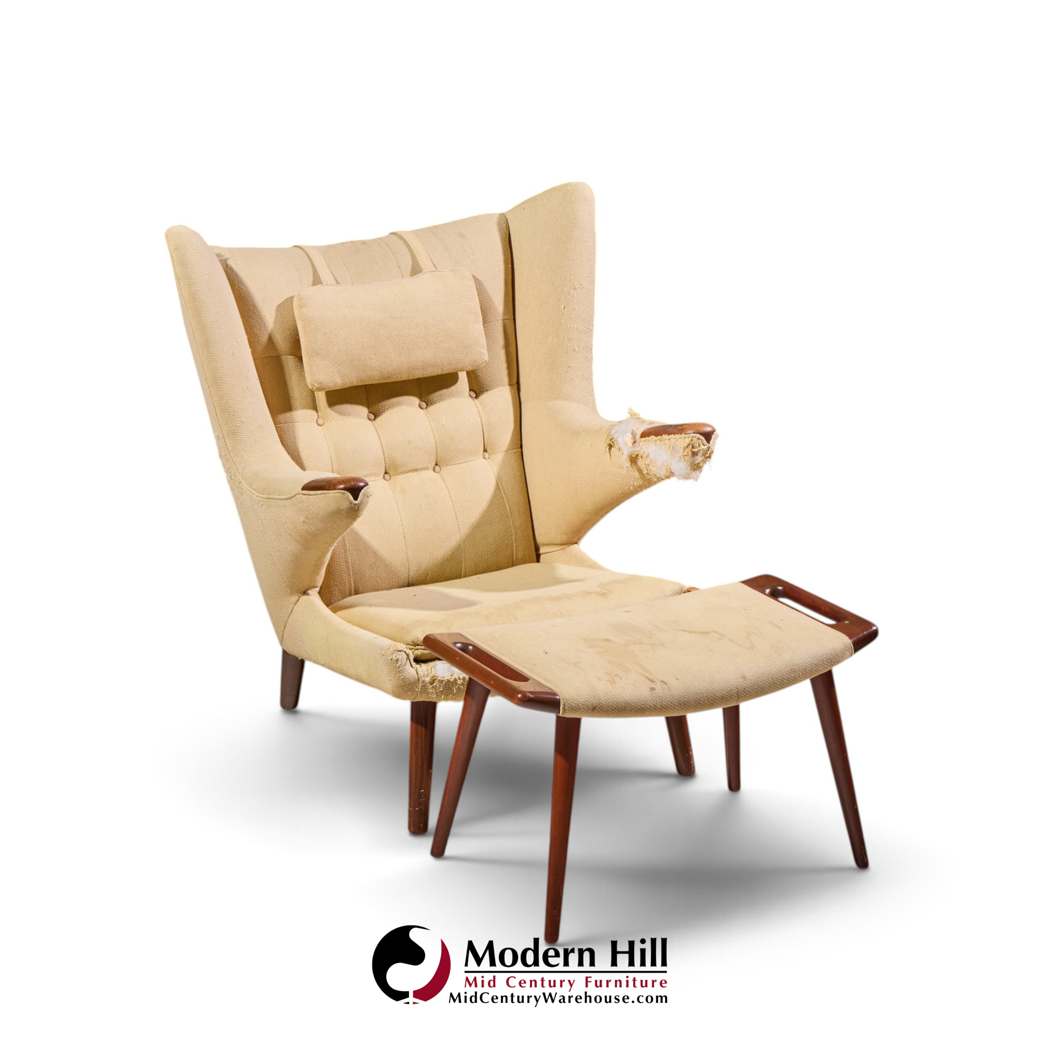 hans wegner for ap stolen ap19 mid century papa bear chair and ottoman - pair