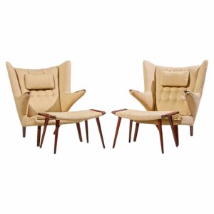 hans wegner for ap stolen ap19 mid century papa bear chair and ottoman - pair