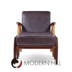 hans wegner for getama ge-290 mid century danish teak high back lounge chairs - pair with ottoman