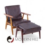 hans wegner for getama ge-290 mid century danish teak high back lounge chairs - pair with ottoman