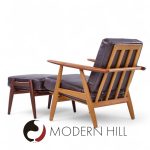 hans wegner for getama ge-290 mid century danish teak high back lounge chairs - pair with ottoman