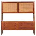 hans wegner for ry møbler ry-20 mid century danish teak and rattan highboard credenza with hutch