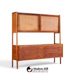 hans wegner for ry møbler ry-20 mid century danish teak and rattan highboard credenza with hutch