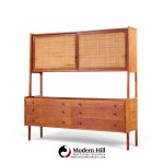 hans wegner for ry møbler ry-20 mid century danish teak and rattan highboard credenza with hutch