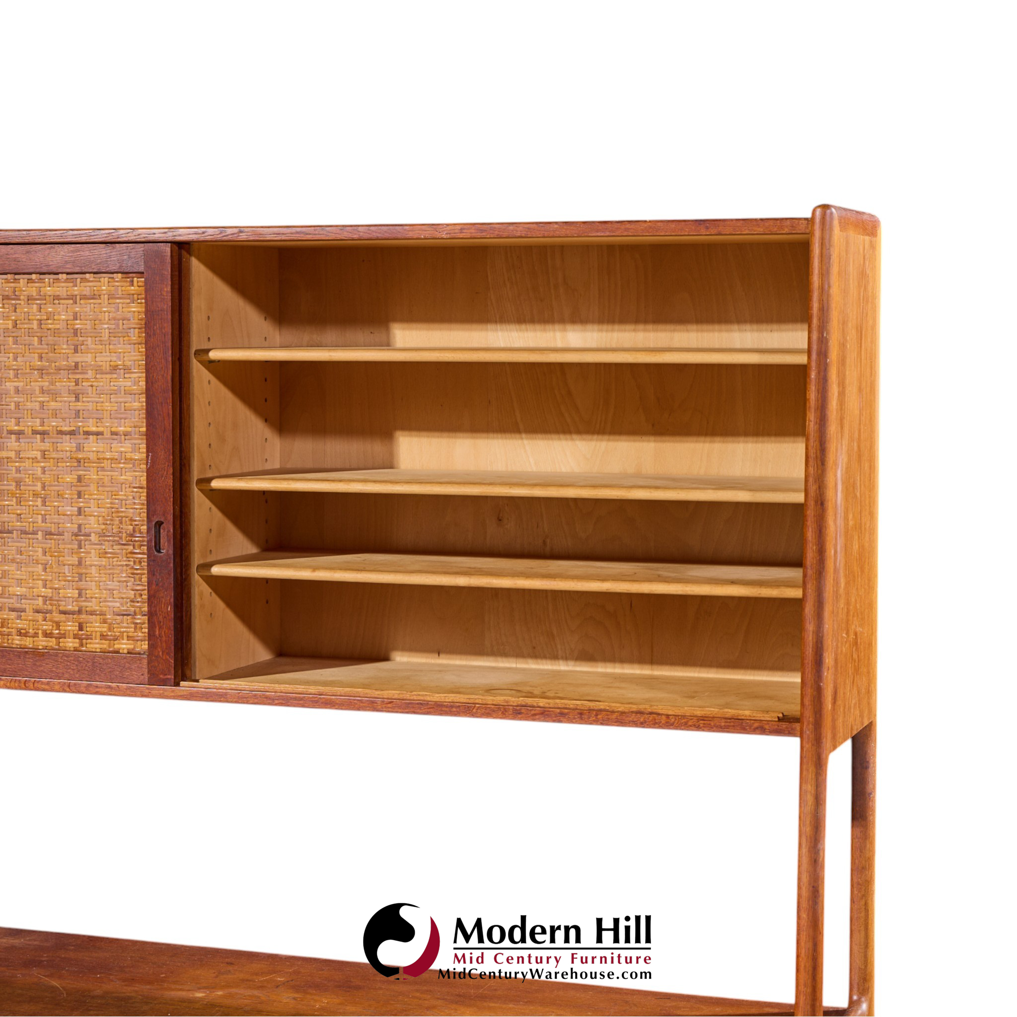 hans wegner for ry møbler ry-20 mid century danish teak and rattan highboard credenza with hutch
