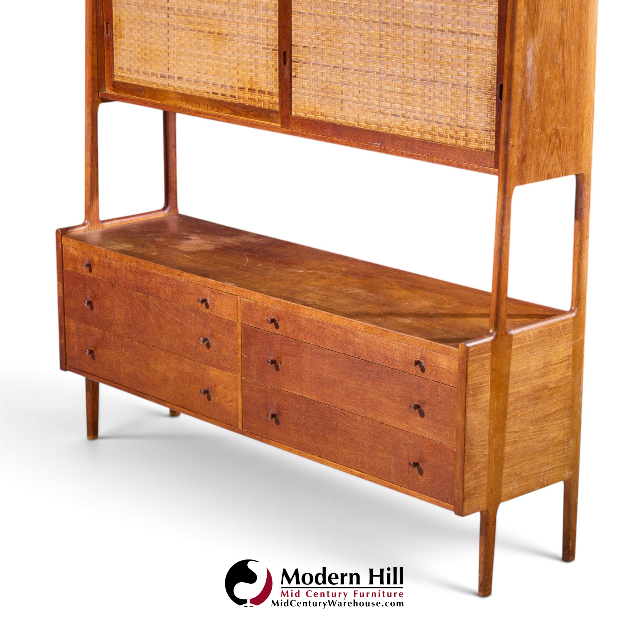 hans wegner for ry møbler ry-20 mid century danish teak and rattan highboard credenza with hutch
