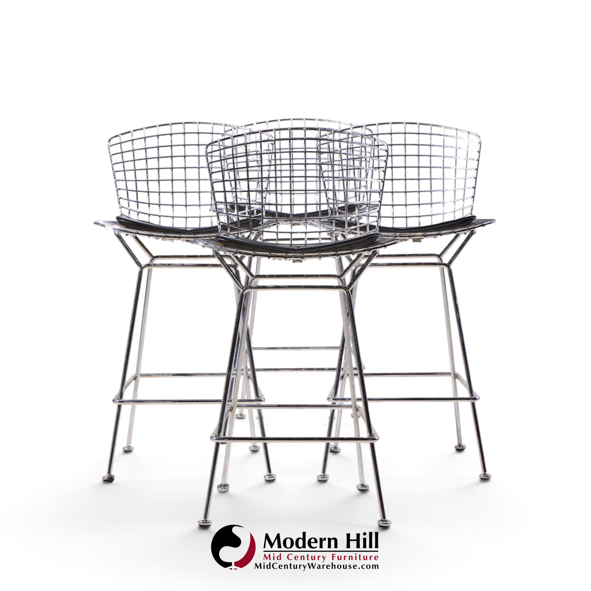 harry bertoia for knoll mid century chrome bar stools - set of 4