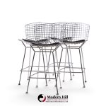 harry bertoia for knoll mid century chrome bar stools - set of 4