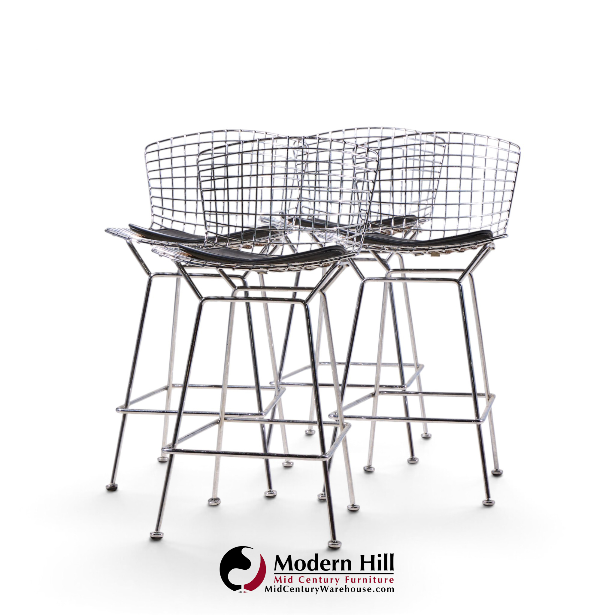 harry bertoia for knoll mid century chrome bar stools - set of 4