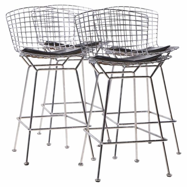 harry bertoia for knoll mid century chrome bar stools - set of 4
