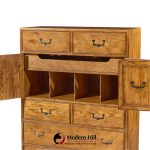 henredon campaign mid century oak and brass highboy dresser armoire