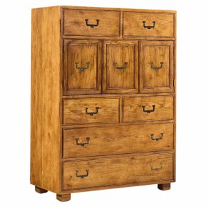 henredon campaign mid century oak and brass highboy dresser armoire