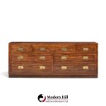 henredon campaign mid century oak and brass lowboy dresser
