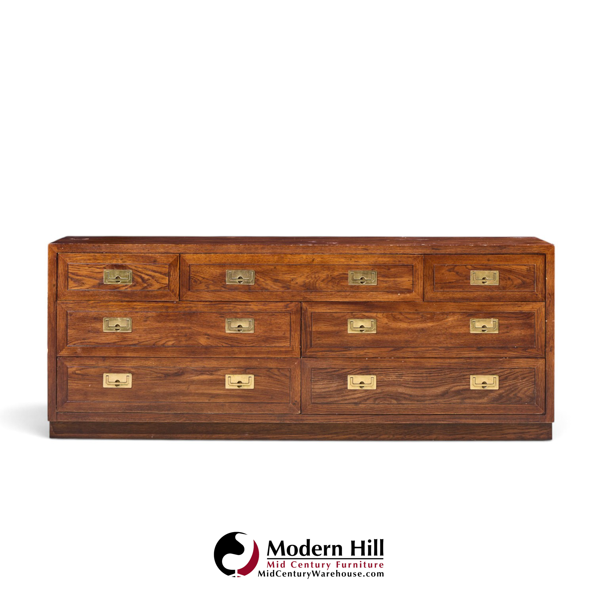 henredon campaign mid century oak and brass lowboy dresser