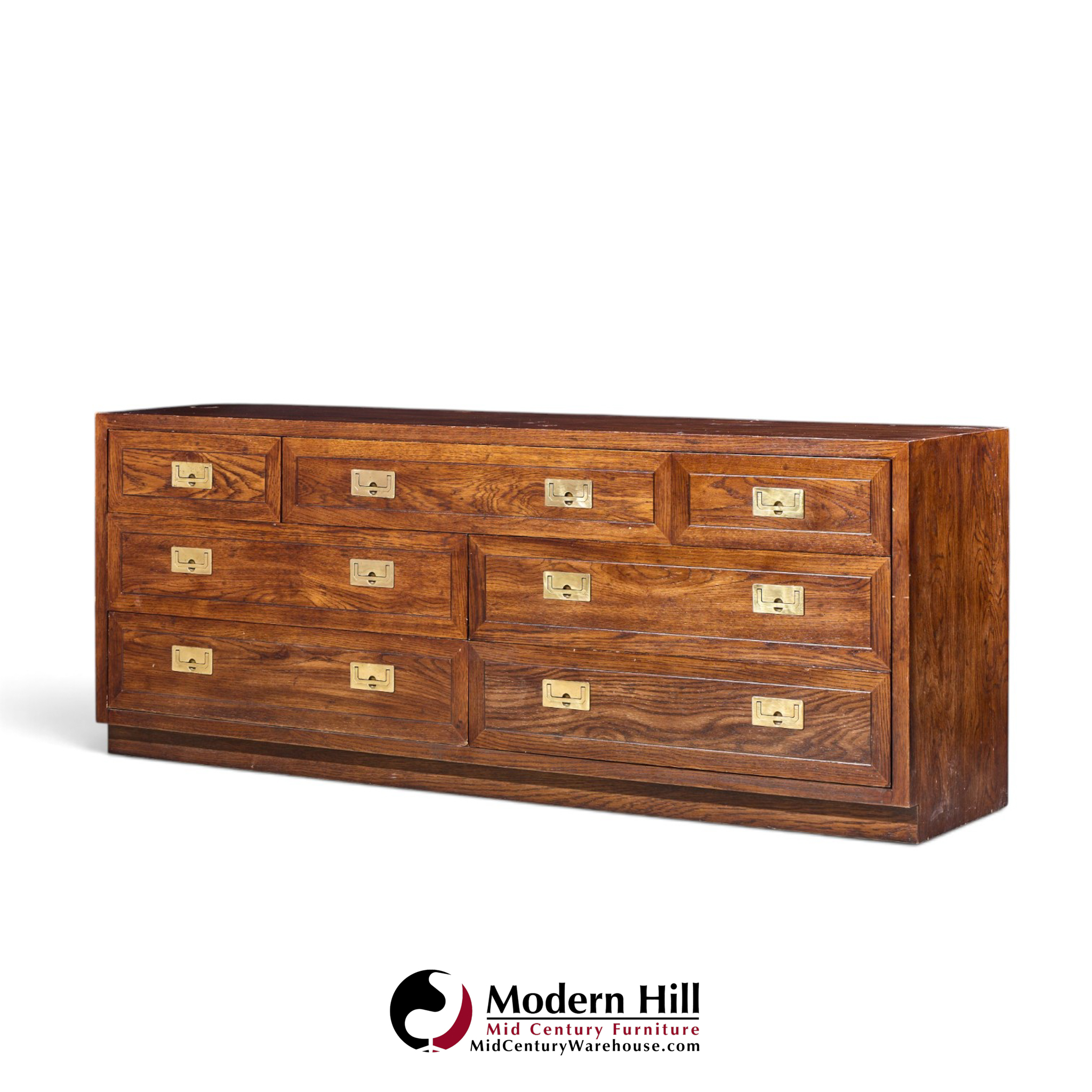 henredon campaign mid century oak and brass lowboy dresser