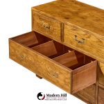 henredon campaign mid century oak and brass lowboy dresser