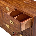 henredon campaign mid century oak and brass lowboy dresser