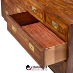 henredon campaign mid century oak and brass lowboy dresser