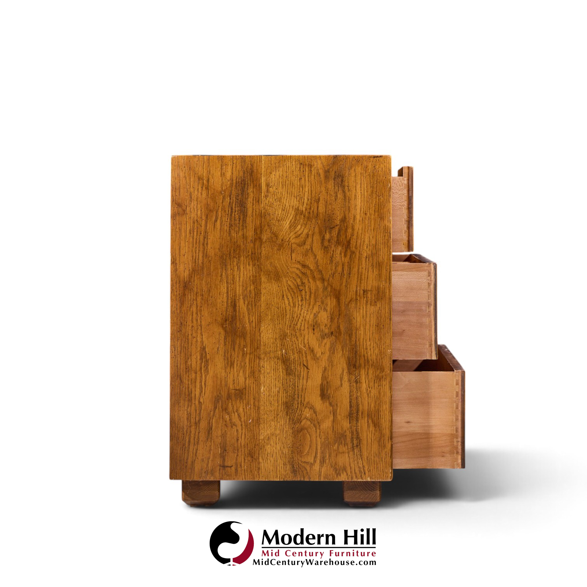 henredon campaign mid century oak and brass lowboy dresser