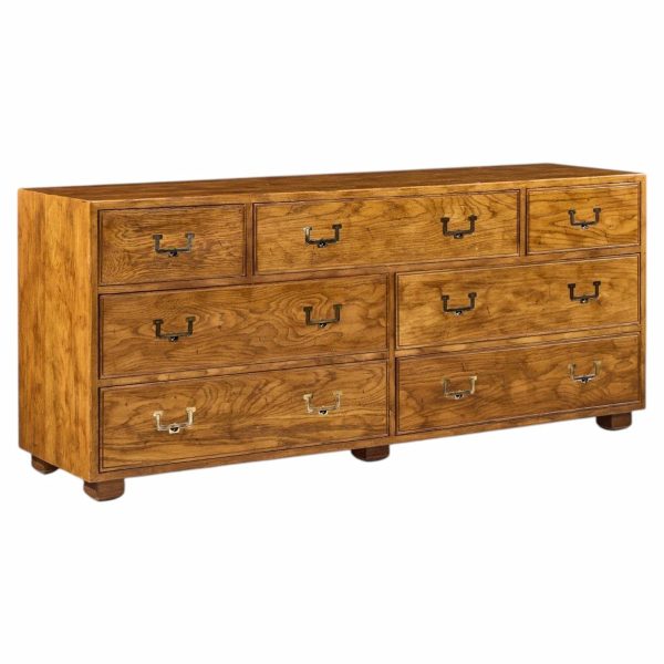 henredon campaign mid century oak and brass lowboy dresser